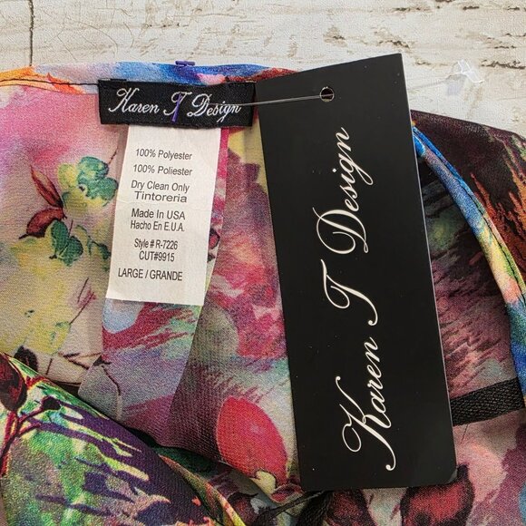 Karen J Chiffon Watercolor Floral Maxi Dress Long Sleeve L Made in USA Feminine - Picture 4 of 10